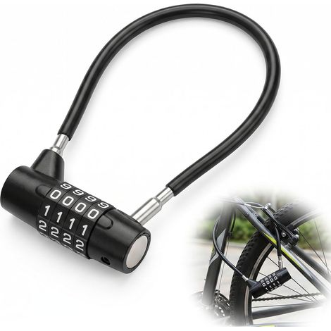Serrure à combinaison à câble en acier à 4 chiffres 175 mm, modèle amélioré avec vis de montage pour éviter les changements accidentels de code, cadenas de sécurité compact noir pour casier, sac et ca (1/5)