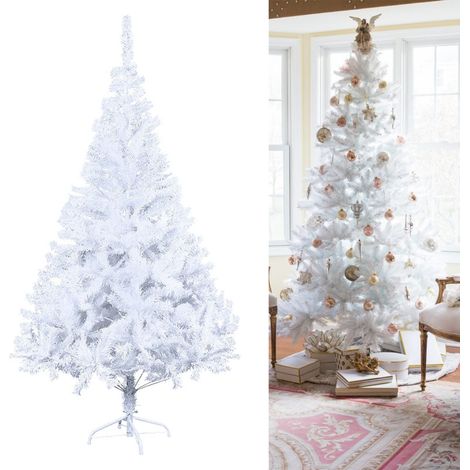 SWANEW Albero di Natale artificiale albero abete materiale del bagagliaio bianco in PVC incl. Supporto in legno 210 cm Decorazione di Natale dell'albero di Natale (1/5)