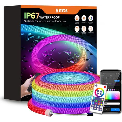 RGB 360 Degree Round Reticulate Kit Bande LED Néon Couleur Chassée avec Contrôleur Keys Flexible IP67 Corde lumineuse pour décoration intérieure(5m) (1/5)