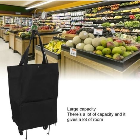 (Noir)Caddie pliable - Qqmora - Chariot de courses - Sac de rangement en toile - Noir - Mixte