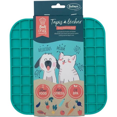 Tapis gamelle à lécher 19,5x19,5cm Bleu pour Chiens et Chats avec Ventouse, Anti glouton, Anti stress, Silicone sans BPA, Réduit la Mauvaise Haleine, Compatible Lave-Vaisselle et Congélateur (1/3)