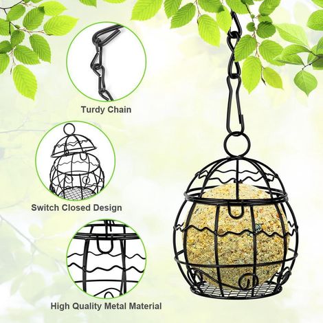 Outdoor Bird Cage Hanging Feeder Black with Chain  Heavy-Duty Pet Bird Feeding Accessory