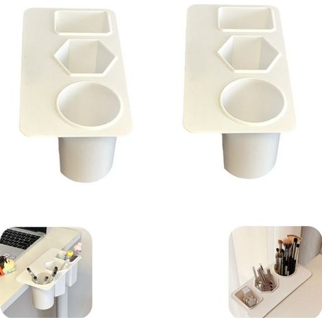 Boîtes de rangement de bureau lot de 2 de 23 x 12 cm - range-stylos et câbles adhésifs, blanches (1/5)