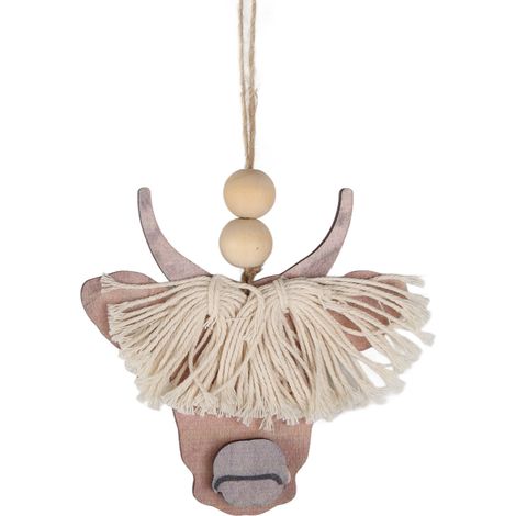 vache en bois avec pompon décoratif ornement décoratif à (1/4)
