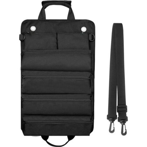 Black Roll Up Tool Bag for Men/Women, Durable Waterproof Rolling Tool Organizer, Multifunctional Shoulder Strap, Portable Heavy Duty Wheeled Bag (1/4)