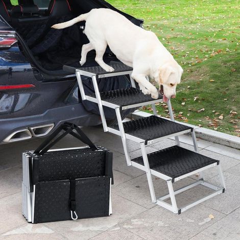Hunderampe 4 Stufen faltbar für Auto, SUV, LKW, rutschfest, bis 90kg (1/5)