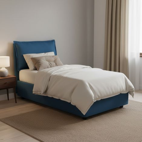 Talamo Italia Cama individual Evelyn, Cama contenedor con revestimiento de tela, 100% Made in Italy, Apertura frontal, con colchón Cm 90x200 incluido, Azul, con embalaje reforzado (1/5)