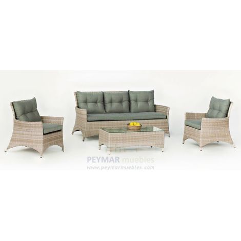 Conjunto sofá 3 plazas+ 2 sillones +mesa de centro en huitex color champagne Belmond-8. (1/3)