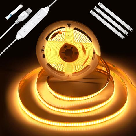 Ruban LED COB 2 m, Rétroéclairage TV USB 5V avec Variateur et Fonction Mémoire, Ruban LED Dimmable Sans Points pour Éclairage Bias TV, Meuble et Ambiance, 2700K (1/5)