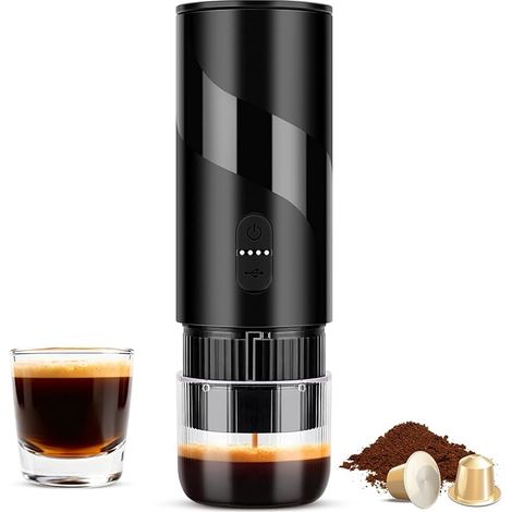 Cafetière portable avec réservoir d'eau de 100 ml, indice d'étanchéité IPX5, pression de 20 bars et interface USB-C, adaptée aux voitures, au camping et aux bureaux.