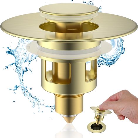 Bonde Lavabo Universel Pop-Up, Bouchon Lavabo Salle de Bain,Filtre de Vidange Anti-Bloqué et Anti-Clogging,Flitre Cheveux Anti-Odeur pour Trous de Drainage (25-46mm),Or Brossé (1/5)