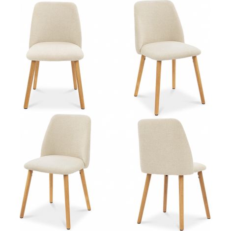 Goeurvant Sedie da Pranzo Minimaliste Moderne con Rivestimento Traspirante e Gambe in Legno Massello - Set di 4 - Crema - Ciniglia (1/5)