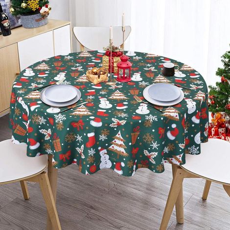 Runde Weihnachtstischdecke 177 cm Grün, wasserdicht, abwischbar, Schneeflockenmuster