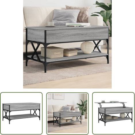 The Living Store Couchtisch Grau Sonoma 100x50x50 cm Holzwerkstoff und Metall - Couchtisch - Wohnzimmerstil - Grau - Holzwerkstoff - Metall (1/5)