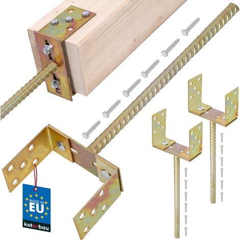 KOTARBAU® 2 pièces Support de Poteau à Sceller - Acier - 400 mm - Or - Support Poteau Bois - Largeur Réglable 0-160 mm - avec Ancrage Béton - pour Poteaux et Poutres Bois (1/5)