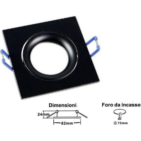 Trade Shop - QUADRATISCHER EINBAU-SPOTLIGHT-HALTER EINSTELLBARER SPOTLIGHT MIT FEDERN 75 MM LOCH P20 - Schwarz (1/2)
