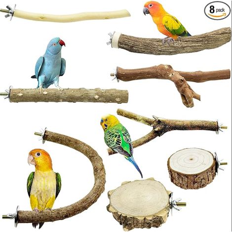 Wooden Perches for Birds Bird Toy Cage Accessories Small Budgies, Cockatiels, Parakeets (1/5)