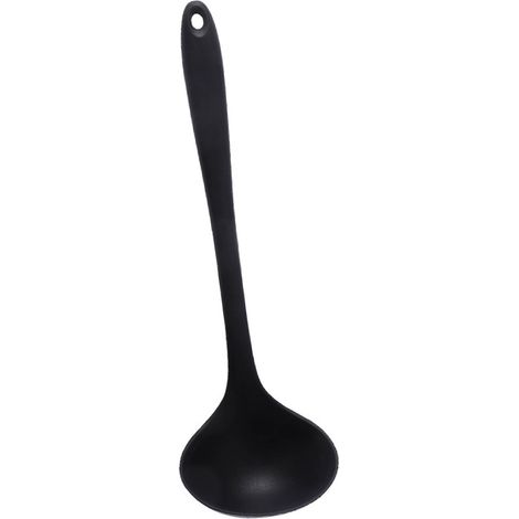 Louche à soupe en silicone de 28,5 cm (11,2 po) avec poignée ergonomique et résistante à la chaleur, idéale pour la cuisine et les repas à la maison (noir). (1/5)