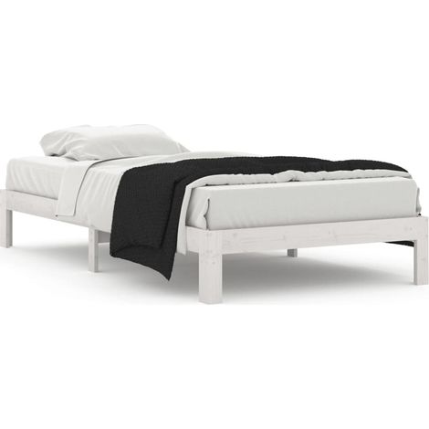 Lit adulte pour 1 personnes, Structure de lit, Assemblage Facile, Blanc Bois de pin massif 100x200 cm OIB8071E (1/5)
