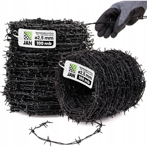 Fil barbelé OC PVC à deux conducteurs de diamètre 2,5 mm, 100 m, noir, pour champs et vergers