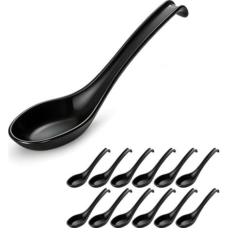 Set mit 12 Berglander asiatischen Suppenlöffeln, Wonton-Löffeln aus Kunststoff für Soba, Pho und Nudeln, langstieliger koreanischer Löffel. (1/5)