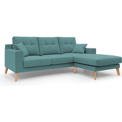 Danish Sofá rinconero moderno reversible de tela suave e impermeable 237 cm Azul Petróleo (1/5)