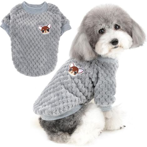 Pull chaud en peluche pour petit chien et chiot, vêtement d'hiver confortable et doux avec motif brodé (1/5)