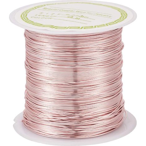 Fil de cuivre doré résistant au ternissement de calibre 24(0.5 mm) - 23 m - Fil de métal flexible - Or rose - Pour emballage de bijoux, perles, sculpture et artisanat (1/5)