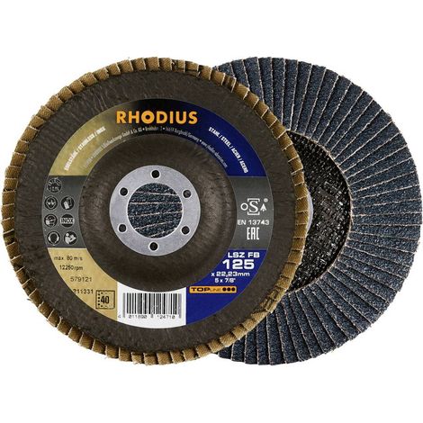 Rhodius 211331 Disco con falde Diametro 125 mm Ø foro 22.23 mm Dimensione dei grani 40 Acciaio inox, Acciaio 1 pz.