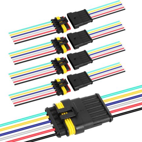 Connecteur électrique à 6 broches, 5 bornes mâles + 5 bornes femelles, câble 16 AWG - 10 cm. Convient aux voitures et aux camions.