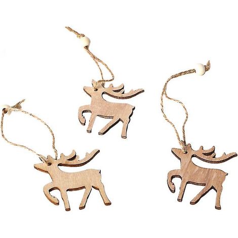 Lot de 3 décorations suspendues en bois représentant des cerfs, style vintage, pour arbres (1/3)