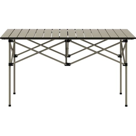 Campingtisch Klapptisch mit Aufrollbare Tischplatte X-Rahmen Gartentisch aus Aluminium leicht 2 Personen Beistelltisch Falttisch für Garten Balkon Camping 95 x 55cm Khaki