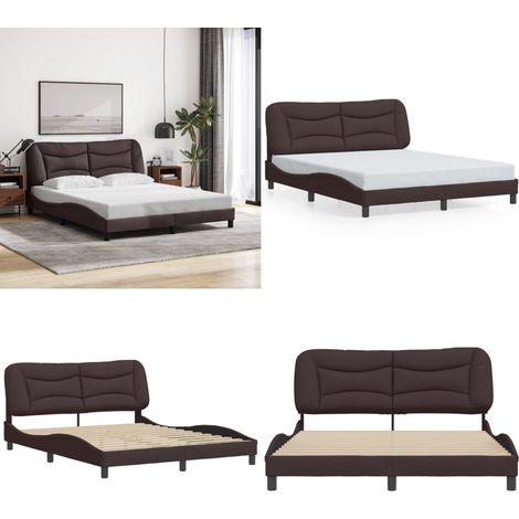 Cadre de lit sans matelas marron foncé 160x200 cm tissu - Lit Double - Cadre De Lit - Literie - Meuble Chambre - Design Moderne - Home & Living (1/5)
