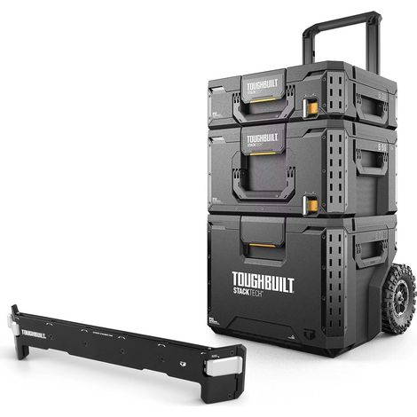Toughbuilt StackTech 3 Piece Premium Rolling Wheeled Tool Box + Cup ClipTech Bar