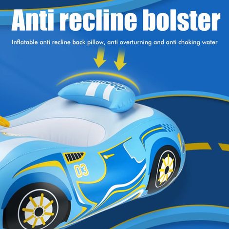 Matelas de bain gonflable pour bébé avec auvent, matelas de bain en forme de voiture avec siège de sécurité, volant pour bébé, jeu d'été en plein air à la plage (1/5)