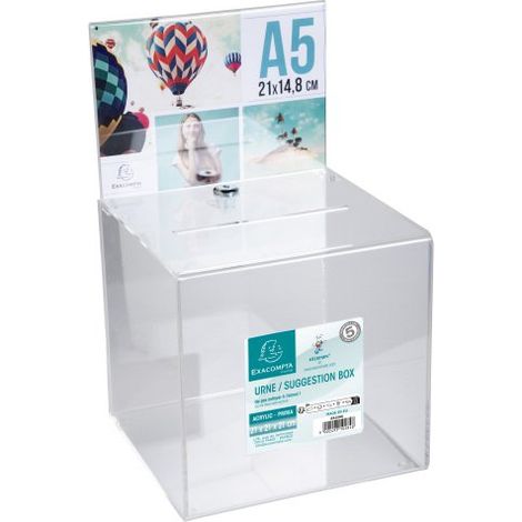 Urne transparente 21 X 21 cm avec porte-visuel et serrure
