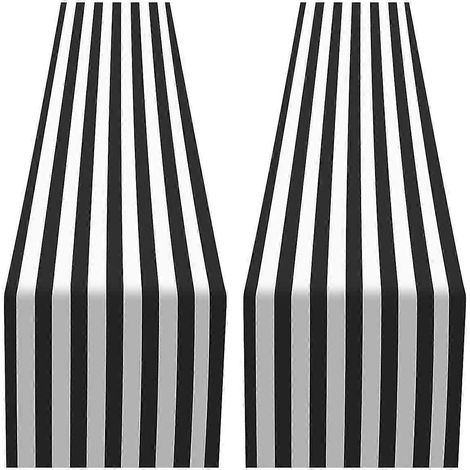 Chemin de table rayé en polyester, nappe décorative pour événements intérieurs et extérieurs, dîner en famille (noir)