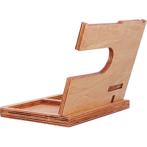 Station d'accueil pour téléphone en bois, porte-clés, organisateur de rangement de bureau, traitement de surface poli, support pour lunettes (1/5)