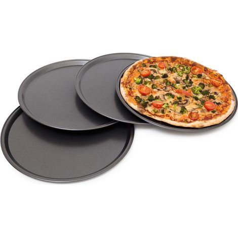 Lot De 4 Plaques De Pizza 4 Plats Pour Pizza Diamètre 33 Cm Anti-Adhérent Four En Acier De Carbone, Anthracite (1/4)