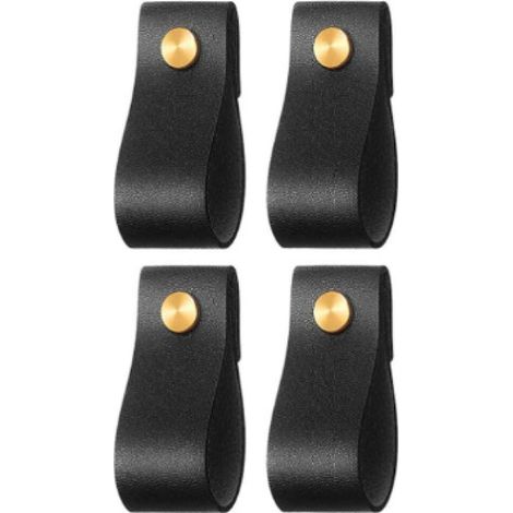 Poignées d'armoire en cuir robustes – Noir – Lot de 6 – 15,2 x 2,4 cm – Poignée de meuble, poignée de porte pour cuisine, salle de bain, armoires, tiroirs, bois (1/5)