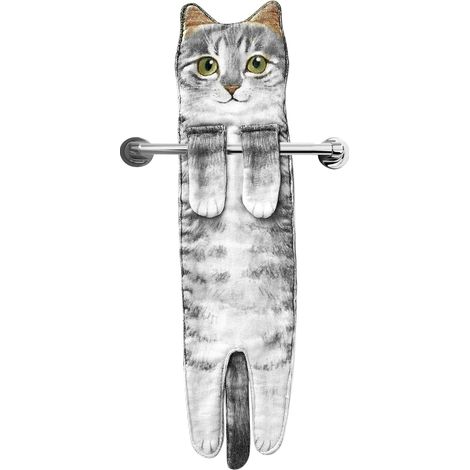 Serviette décorative à suspendre en forme de chat, motif chat gris, cuisine et salle de bain (1/5)