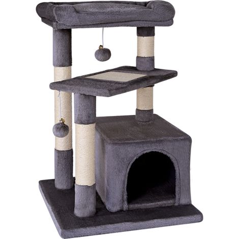 lionto Katzenkratzbaum 75 cm mit Höhle, Liegebett & Sisalfläche, kompakt & stabil, ideal für Spiel, Ruhe & Krallenpflege, dunkelgrau