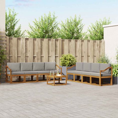 Outdoor-Sofagarnitur mit Kissen 9 pcs Natürlich und Hellgrau (1/5)