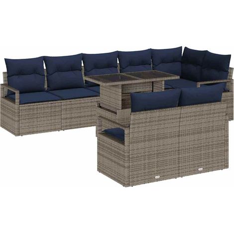 Garden Sofa Set 9 pcs Grey and Navy Blue Poly Rattan vidaXL (1/5)