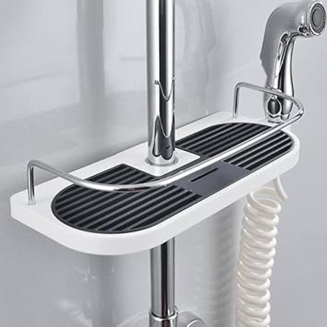 Un porte-barres de douche sans perçage - support de rangement pour salle de bain, adapté au shampoing, etc., convient aux barres de douche de 19 mm à 25 mm.