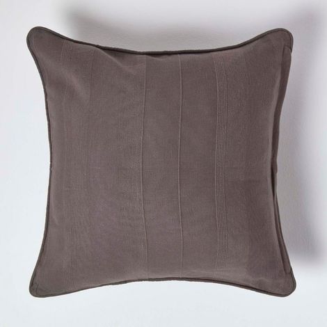 HOMESCAPES Cotton Rajput Ribbed Charcoal Grey Cushion Cover, 60 x 60 cm