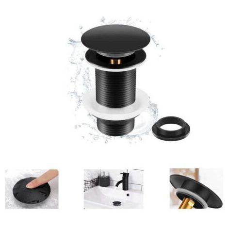 Bonde de Lavabo Noir Sans Trop Plein, Bonde de Lavabo Pop Up Noir Universelle, Bonde de Vidage Sans Trop Plein, Bonde de Vidange Sans Trop Plein, Bonde Pop Up Automatique pour Vasque a Poser,\t Blued (1/5)