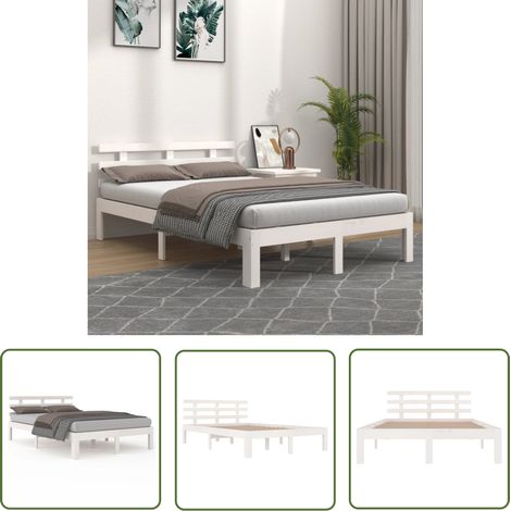 The Living Store Cadre de lit sans matelas blanc bois massif 140x200 cm - Cadre De Lit - Lit Double - Bois Massif - Lit Design - Literie (1/5)