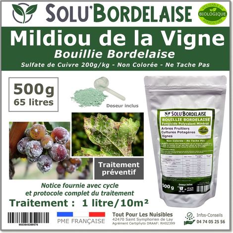Bouillie Bordelaise Non Colorée spécial Mildiou de la vigne, SOLU'BORDELAISE - Sachet de 500g (1/5)