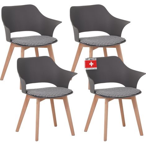 ALBATROS Esszimmerstühle 4er Set AALBORG, Grau - Beine aus Buche Massiv-Holz, Skandinavisches Retro-Design, bequemer Schalenstuhl - Eleganter Küchenstuhl, Stuhl Esszimmer für Esstisch